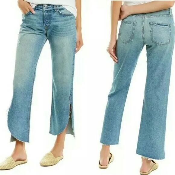 GRLFRND Maran Wide Leg Tulip Hem Crop Jean Archaic Size 29 Button Fly Denim - Picture 1 of 9